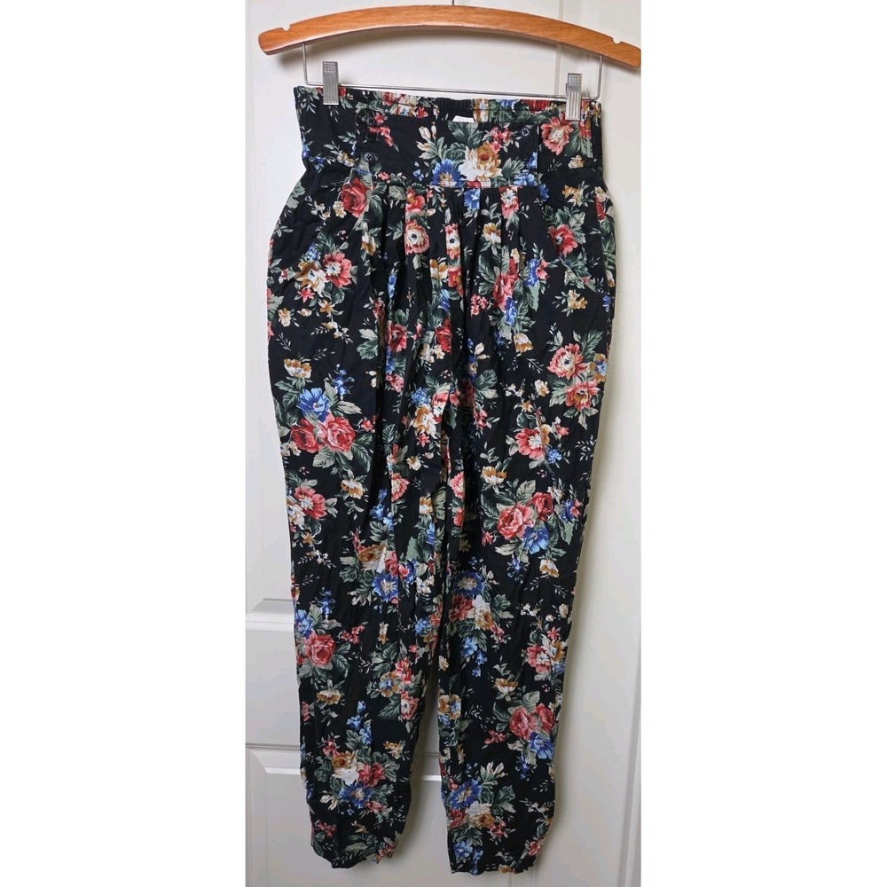 Vintage 80s Cottage Floral Balloon Pleated Pants Trousers Sportables Size M
